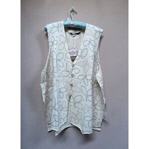 Gudrun Sjoden “Lush” Knit Wool Button Front Vest XXL Cream Leaf Print New $98